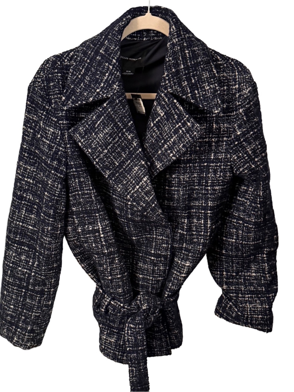 Club Monaco Women's Navy/white Tweed Belted Coat Sz M NWT Ret. $379
